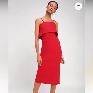 Elliatt Marino Midi Flounce Dress in Red, Size Small